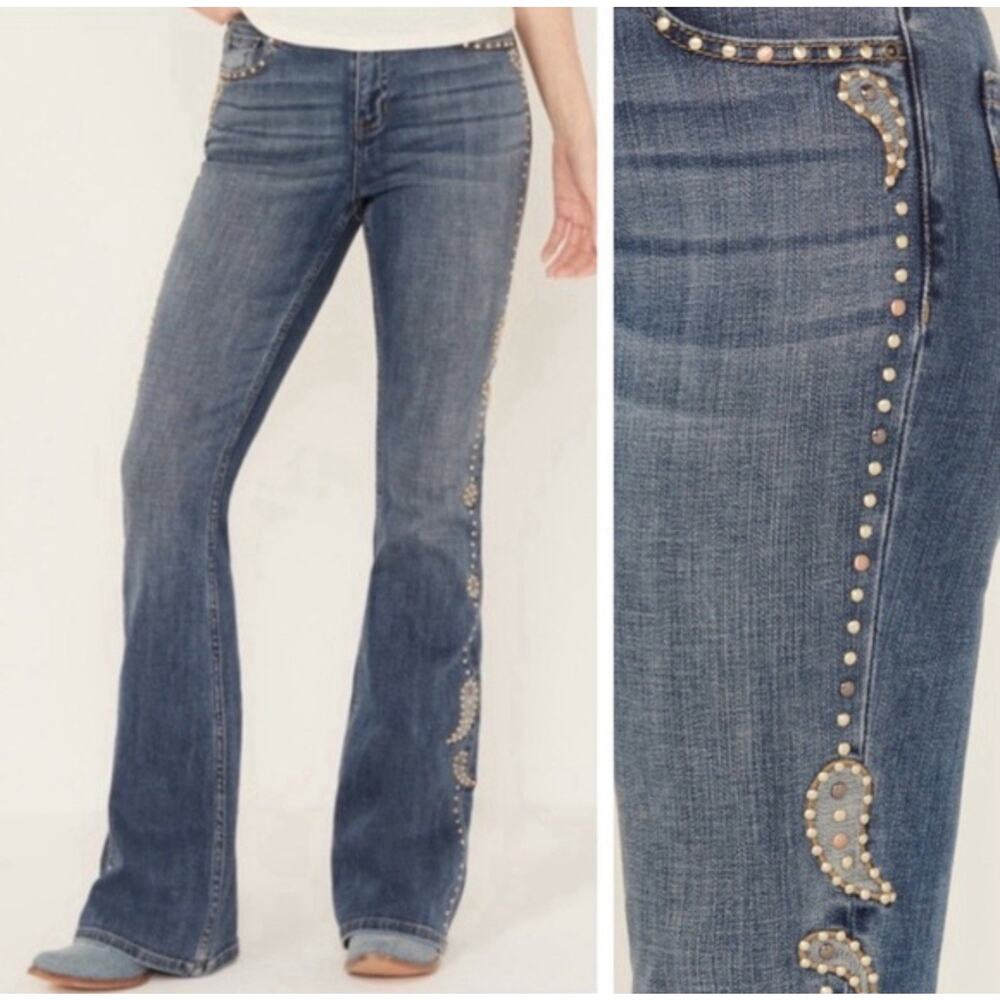 IDYLLWIND BY MIRANDA LAMBERT Gypsy Embellished High Rise Flare Jeans Sz 6L NWT